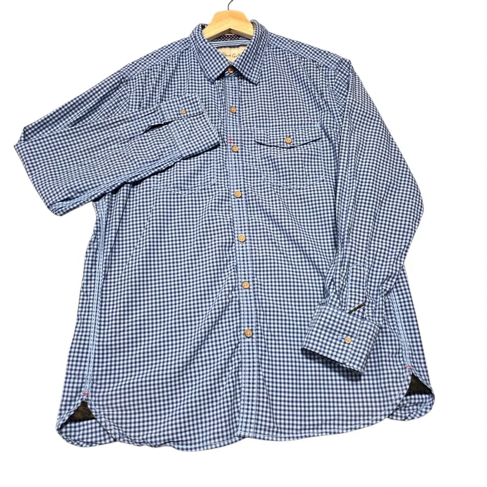 Robert Graham Button Down Mens Large Blue Gingham Plaid Long‎ Sleeve Shirt
